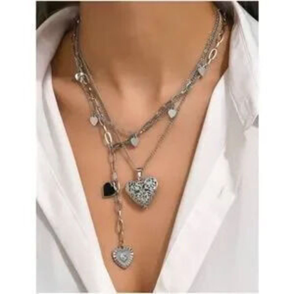 Hearts Locket Multilayer 2 piece Necklace Set